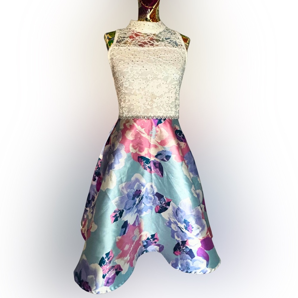 Speechless Elegant Floral Lace Kids High Low Dress - White Blue Pink Purple